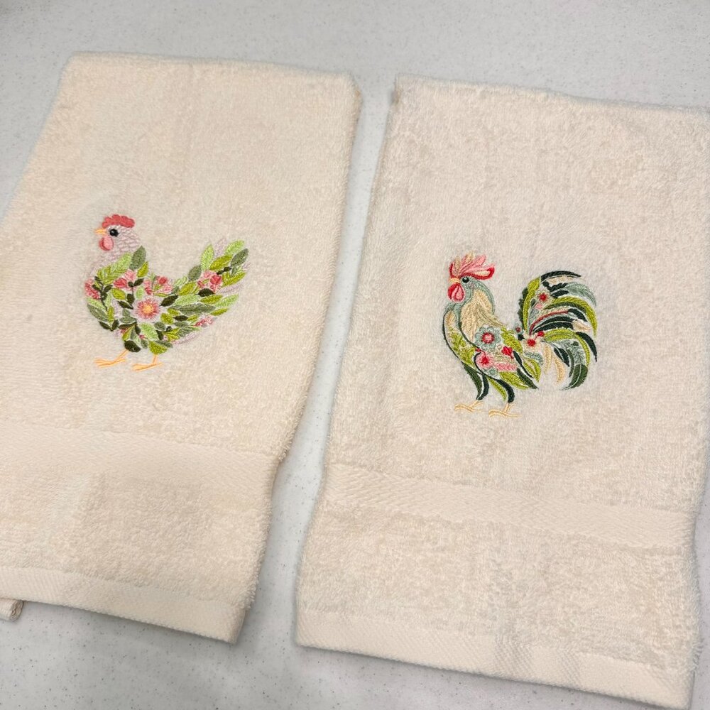 Chicken Towels Embroidered Hand Towel Set Hen Rooster Bathroom Home Farm Decor